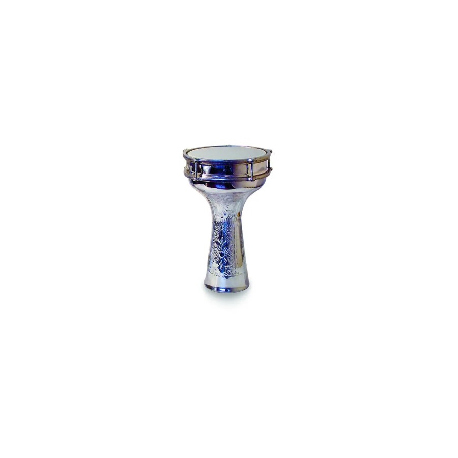 Türkisch gravierte Aluminium-Darbuka mit Rasseln, 18,5 cm