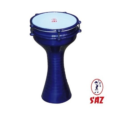 Darbuka turque, bleu, avec assiettes