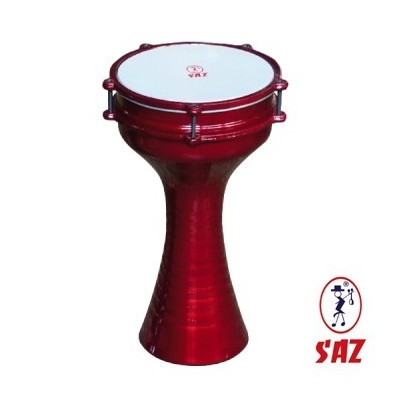 Darbuka turque, rouge, avec assiettes