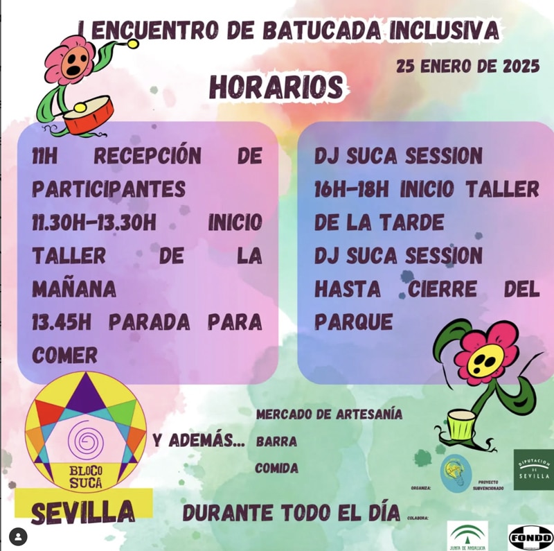 Programación del encuentro de batucada inclusiva de Sevilla